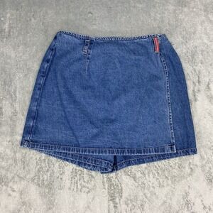 Vtg No Excuses Skort Womens Sz 13/14 (M) Blue Denim Jean Wrap Mini Skirt 90s Y2K